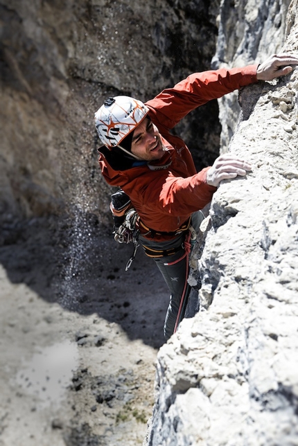 Black Pearl, Val Lunga, Dolomites, Florian Riegler, Martin Riegler - Florian Riegler and Martin Riegler making the first free ascent of their Black Pearl (8a+, 170m), Val Lunga, Dolomites