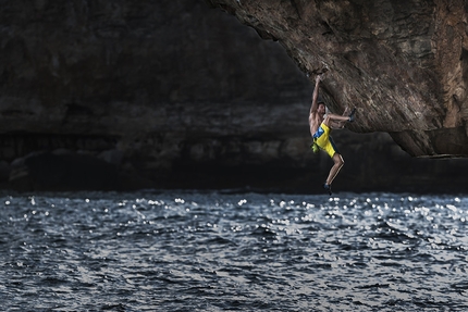 Jernej Kruder, Es Pontas, Mallorca, Spain - Jernej Kruder making the second ascent of  Es Pontas, the famous DWS first ascended by Chris Sharma in 2006 at Es pontas in Mallorca, Spain