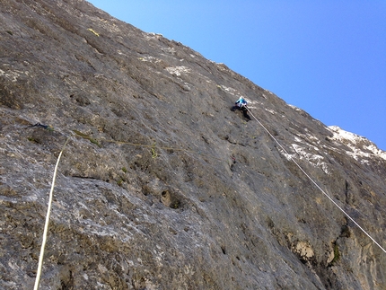 Via dei Balotini, Torre Argentina, Vallaccia, Dolomiti, Enrico Geremia, Nicolò Geremia - Durante l'apertura della 'Via dei Balotini' alla Torre Argentina, Vallaccia, Dolomiti