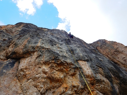 Via dei Balotini, Torre Argentina, Vallaccia, Dolomiti, Enrico Geremia, Nicolò Geremia - During the first ascent of  'Via dei Balotini' up Torre Argentina, Vallaccia, Dolomites