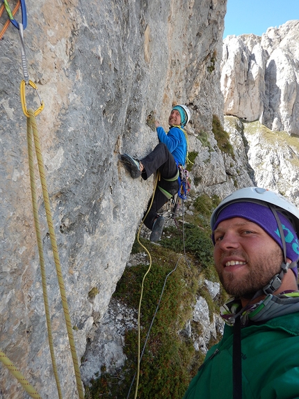 Via dei Balotini, Torre Argentina, Vallaccia, Dolomiti, Enrico Geremia, Nicolò Geremia - During the first ascent of  'Via dei Balotini' up Torre Argentina, Vallaccia, Dolomites