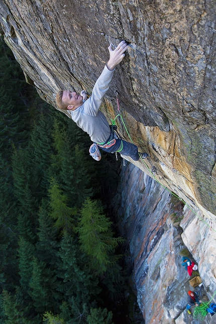 Jakob Schubert, Ötztal, Austria - Jakob Schubert making the first ascent of 'Kein Licht kein Schatten' 9a at Elefantenwand, Ötztal, Austria