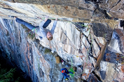 Jakob Schubert, Ötztal, Austria - Jakob Schubert making the first ascent of 'Kein Licht kein Schatten' 9a at Elefantenwand, Ötztal, Austria