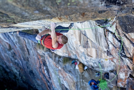 Jakob Schubert, Ötztal, Austria - Jakob Schubert making the first ascent of 'Kein Licht kein Schatten' 9a at Elefantenwand, Ötztal, Austria