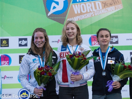 World Youth Championships, Guangzhou, China - Speed World Youth Championship: 2. Elma Fleuret 1. Elizaveta Ivanova 3. Elisabetta Dalla Brida