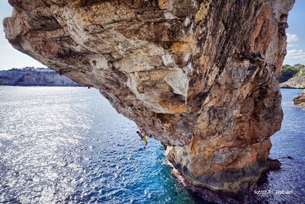 Jernej Kruder, Es pontas, Mallorca - Jernej Kruder making the first repeat of the Deep water solo climb Es pontas, Mallorca