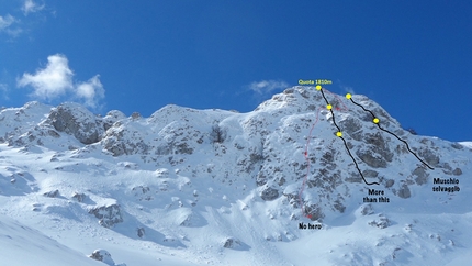 Monte Gallinola, Appennino, Riccardo Quaranta, Emanuele Guglietta, Alessio Scacco - Monte Gallinola: durante l'apertura di 'Muschio Selvaggio' e 'More than this'