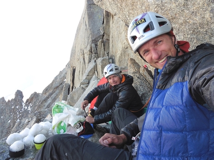 Grandes Jorasses, Mont Blanc, Maxim Foygel, Roman Gorodischenskiy - Via RoMa, Grandes Jorasses: Maxim Foygel and Roman Gorodischenskiy at the Russian bivouac