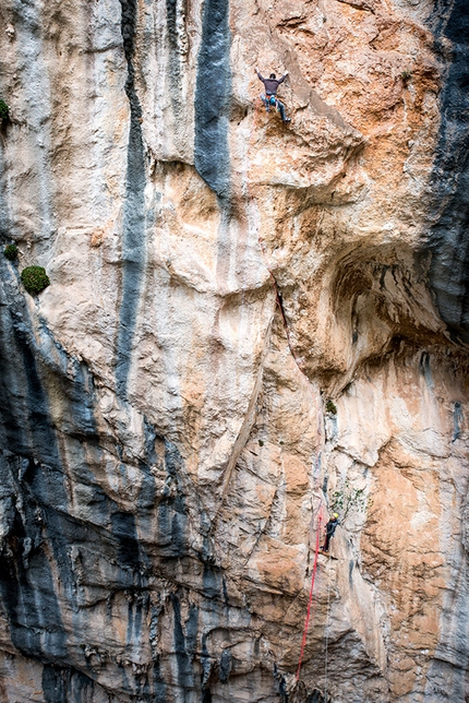 Silvio Reffo, Sardinia, Hotel Supramonte - Silvio Reffo, belayed by Adriano Selva, climbing Hotel Supramonte, Gola di Gorropu, Sardinia