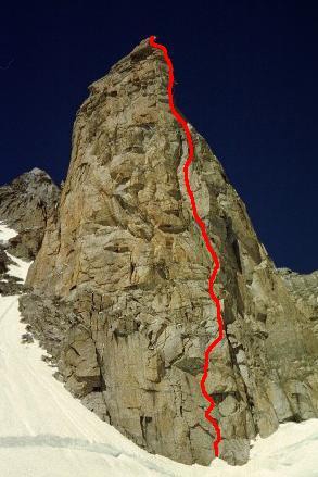 Alexander Huber, Voie Petit, Grand Capucin, Mont Blanc - La Voie Petit, Grand Capucin, Mont Blanc, first ascended in 1997 by Arnaud Petit, Stéphanie Bodet, Pascal Gaudin and Jean-Paul Petit and freed on 27/07/2005 by Alexander Huber