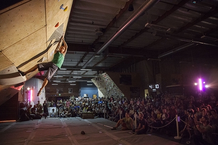 Climbing, USA, Enrico Baistrocchi - Gabriele Moroni delighting the crowd with a crossover move