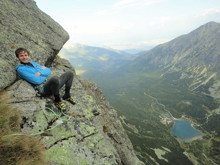 Jozef Kristoffy, Jastrabia veza, Slovakia - Jozef Kristoffy climbing 'Corona' at Jastrabia veza in Slovakia