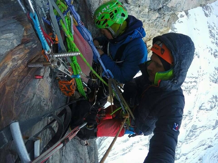 Eiger, Titanic, Tom Ballard, Marcin Tomaszewski - Durante l'apertura di 'Titanic', parete nord dell'Eiger (A3/M5/6b, 1800m, 7 giorni, 29/11/2016 - 06/12/2016 Tom Ballard, Marcin Tomaszewski)