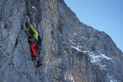 Eiger, Titanic, Tom Ballard, Marcin Tomaszewski - Marcin Tomaszewski making the first ascent of 'Titanic', North Face of the Eiger (A3/M5/6b, 2000m, Tom Ballard, Marcin Tomaszewski)