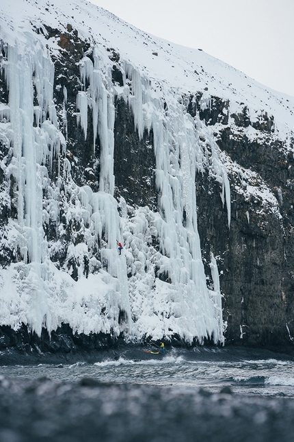 Iceland, ice climbing, Albert Leichtfried, Benedikt Purner - Iceland: Albert Leichtfried and Benedikt Purner climbing an icefall at Kaldakinn