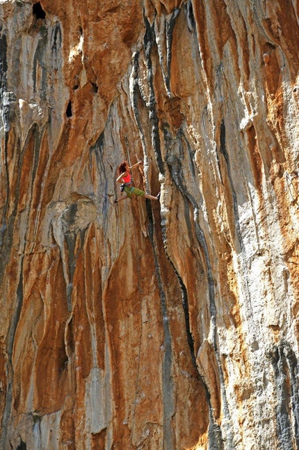 Leonidio, Greece, Twin Caves - Argyro Papathanasiou climbing Bonobo 7b+ at Twin Caves, Leonidio, Greece