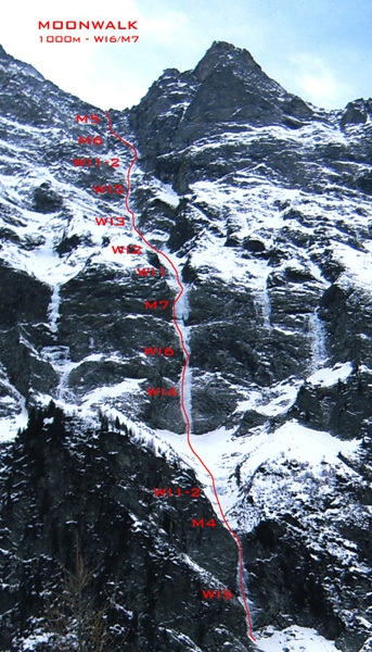Moonwalk - Moonwalk 1000m, WI6/M7, Zillertaler Alpen, Austria. First ascent: Albert Leichtfried & Benedikt Purner 03/12/2009