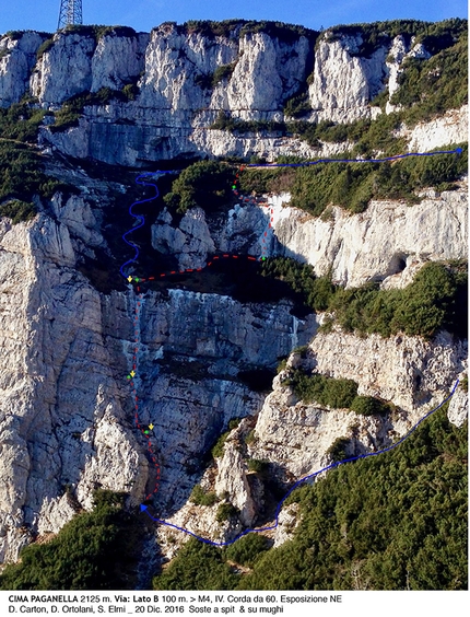 Cima della Paganella, Brenta Dolomites - Via Lato B (M4, WI4, II, R3, 100m, Simone Elmi, Davide Carton, Davide Ortolani 20/12/2016) Cima della Paganella, Brenta Dolomites