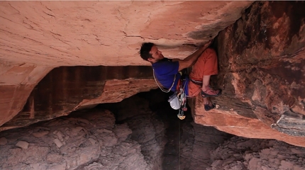 Tom Randall, Crucifix Project, Canyonlands, USA - Tom Randall attempting the Crucifix Project at Canyonlands, USA.