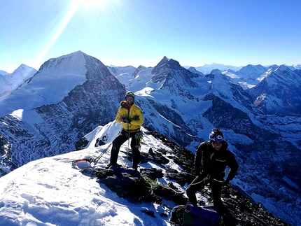 Eiger, Christian Casanova, Simone Corte Pause, Gino De Zolt, Alex Pivirotto - Durante la ripetizione da parte del Soccorso alpino Dolomiti Bellunesi della via Heckmair sulla parete nord dell'Eiger (Christian Casanova, Simone Corte Pause, Gino De Zolt, Alex Pivirotto 28-29/12/2016)