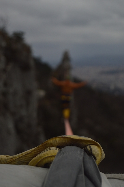 Highline, slackline, Marco Milanese - Dettaglio di una highline