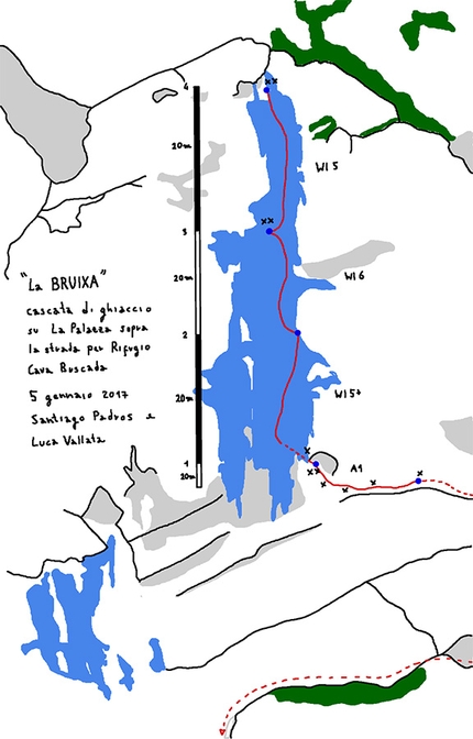 La Bruixa, Val Zemola, Dolomiti, Santiago Padrós, Luca Vallata - La Bruixa (WI6, M6, 75m, Santiago Padrós, Luca Vallata 05/01/2017), Val Zemola, Dolomiti