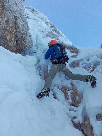 Škrlatica, Slovenia, Matej Arh, Klemen Gerbec  - Matej Arh and Klemen Gerbec on 4/12/2016 climbing Škripaška Smer, Škrlatica (2740m), Slovenia