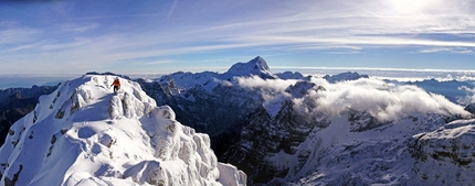 Škrlatica, Slovenia, Matej Arh, Klemen Gerbec  - Matej Arh and Klemen Gerbec on 4/12/2016 climbing Škripaška Smer, Škrlatica (2740m), Slovenia