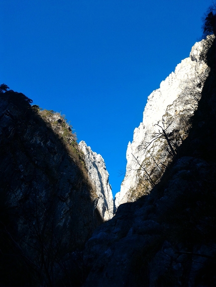 Via Gogna - Cerruti, Pale di San Lucano, Dolomiti, Luciano Alessandro, Claudio Moretto, Beppe Tararan, Denis Tonello - Durante la prima invernale della Via Gogna - Cerruti alla Seconda Pala di San Lucano: l'origine del mondo - forcella San Lucano