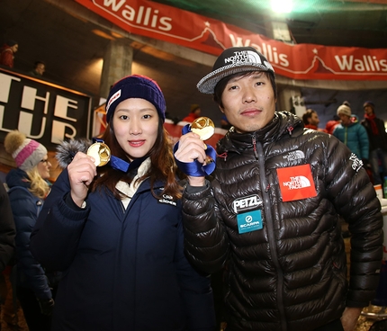 Ice Climbing World Cup 2017 - Han Na Rai Song and HeeYong Park, winners of the Ice Climbing World Cup 2017 in Saas Fee, Switzerland