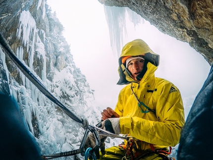 Michi Wohlleben, Stirb langsam, Austria - Michi Wohlleben during the first ascent of 'Stirb langsam', Tyrol, Austria