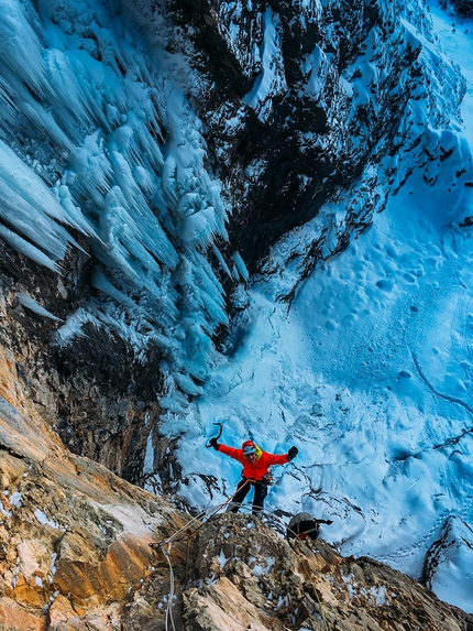 Michi Wohlleben, Stirb langsam, Austria - Michi Wohlleben during the first ascent of 'Stirb langsam', Tyrol, Austria