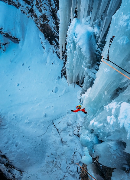 Michi Wohlleben, Stirb langsam, Austria - Michi Wohlleben during the first ascent of 'Stirb langsam', Tyrol, Austria