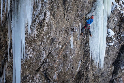 Valbruna, Julian Alps, Enrico Mosetti, Tine Cuder, Panta rei - Enrico Mosetti and Tine Cuder making the first ascent of 'Panta rei' in Valbruna, Julian Alps on 24/01/2017