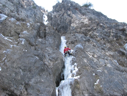 Romano Benet, Tine Cuder, Hysteria, Val Raccolana - Romano Benet making the first ascent of 'Hysteria' (M7, WI6+ 135m) in Val Raccolana together with Tine Cuder