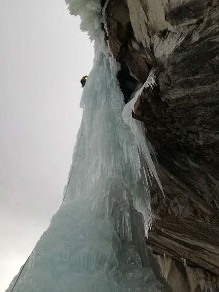 Val Genova, La Stangata - Luca Tamburini and Giorgio Tameni repeating the icefall La Stangata (100m, 5+) in Val Genova, Italy