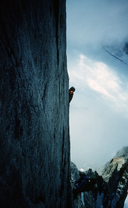 Cerro Murallon, Patagonia - During the historic first ascent of Cerro Murallon in Patagonia, carried out in 1984 by the Ragni di Lecco climbers Carlo Aldè, Casimiro Ferrari and Paolo Vitali.