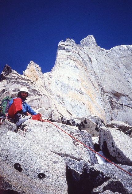 Cerro Murallon, Patagonia - During the historic first ascent of Cerro Murallon in Patagonia, carried out in 1984 by the Ragni di Lecco climbers Carlo Aldè, Casimiro Ferrari and Paolo Vitali.