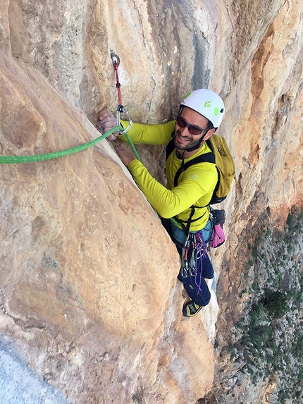 San Vito Lo Capo, Monte Monaco, Christoph Hainz, Andrea De Martin Polo, Sicily, Italy - Andrea De Martin Polo during the first ascent of 'November Sun' up the East Face of Monte Monaco, San Vito lo Capo, Sicily (Christoph Hainz, Andrea De Martin Polo 11/2016). 