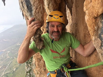 San Vito Lo Capo, Monte Monaco, Christoph Hainz, Andrea De Martin Polo, Sicily, Italy - During the first ascent of 'November Sun' up the East Face of Monte Monaco, San Vito lo Capo, Sicily (Christoph Hainz, Andrea De Martin Polo 11/2016). 