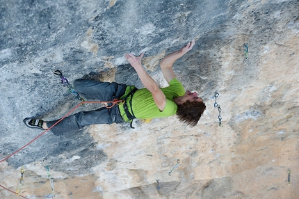 Adam Ondra, Oliana, Spain - Adam Ondra making the first ascent of 'Mamichula' 9b at Oliana in Spain