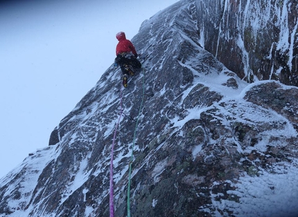 Greg Boswell, Scott Grosdanof, Coire an Lochain, Cairngorms, Scotland - Greg Boswell making the first ascent of 'Intravenous Fly Trap' at Coire an Lochain in the Cairngorms, Scotland