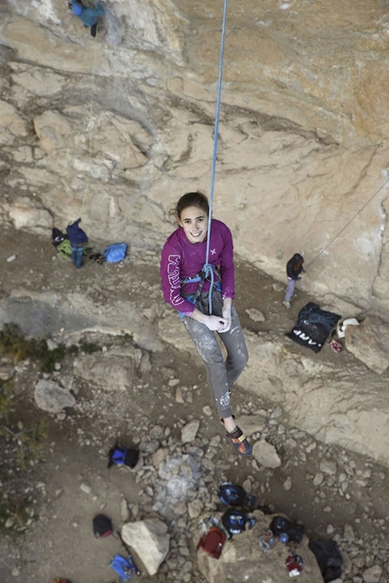Laura Rogora - Laura Rogora lowering off from 'Fish eye' at Oliana in Spain, February 2017