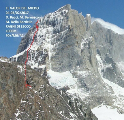 Cerro Murallon, Patagonia, David Bacci, Matteo Bernasconi, Matteo Della Bordella - During the first ascent of the East Face of Cerro Murallon in Patagonia (David Bacci, Matteo Bernasconi, Matteo Della Bordella 04-05/02/2017)