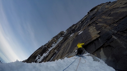 Cerro Murallon, Patagonia, David Bacci, Matteo Bernasconi, Matteo Della Bordella - During the first ascent of the East Face of Cerro Murallon in Patagonia (David Bacci, Matteo Bernasconi, Matteo Della Bordella 04-05/02/2017)