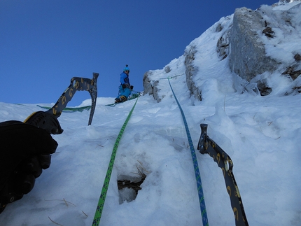 Monte Miletto, Monti del Matese, Infinite Dreams, Monti Riccardo Quaranta, Agnese Flavi - During the first ascent of 'Infinite Dreams' Monte Miletto, Monti del Matese (Riccardo Quaranta, Agnese Flavi 15/02/2017)