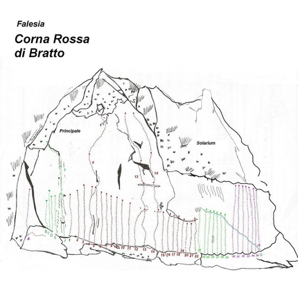 Corna Rossa di Bratto, Val Seriana - Tutte le vie d'arrampicata della Corna Rossa di Bratto
