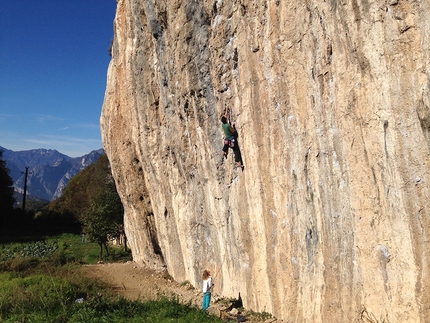 Nomesino, Val di Gresta, Arco - Andrea Ragazzi climbing Bucomagia 7a at Nomesino in Val di Gresta, Arco, Italy