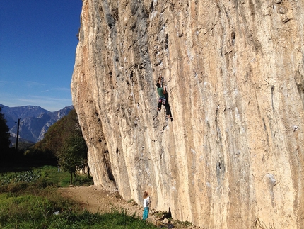 Nomesino, Val di Gresta, Arco - Andrea Ragazzi sale Bucomagia 7a nella falesia di Nomesino in Val di Gresta