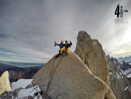 Patagonia, Aguja Guillaumet, Iker Pou, Eneko Pou - Iker Pou and Eneko Pou on the summit of Aguja Guillaumet in Patagonia after having made the  first ascent of ¡Aupa 40! up the East Face